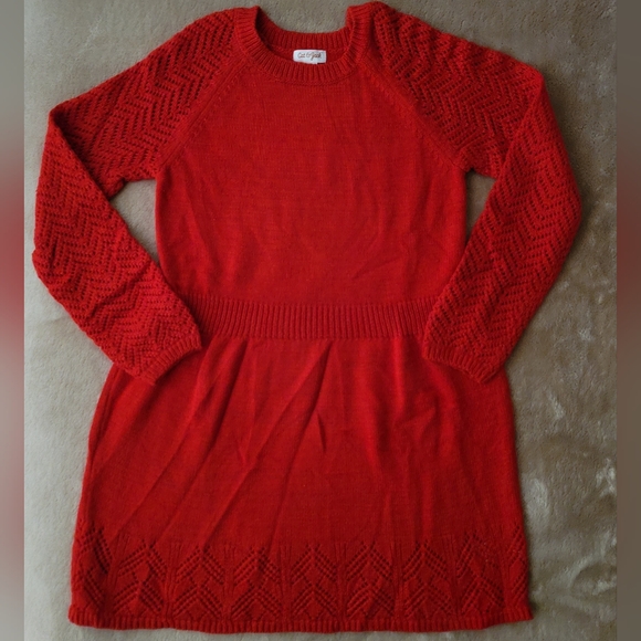 Cat & Jack Girl Red Sparkling Knitted Long Sleeve Sweater Dress Size 10-12 NWOT - Picture 1 of 4